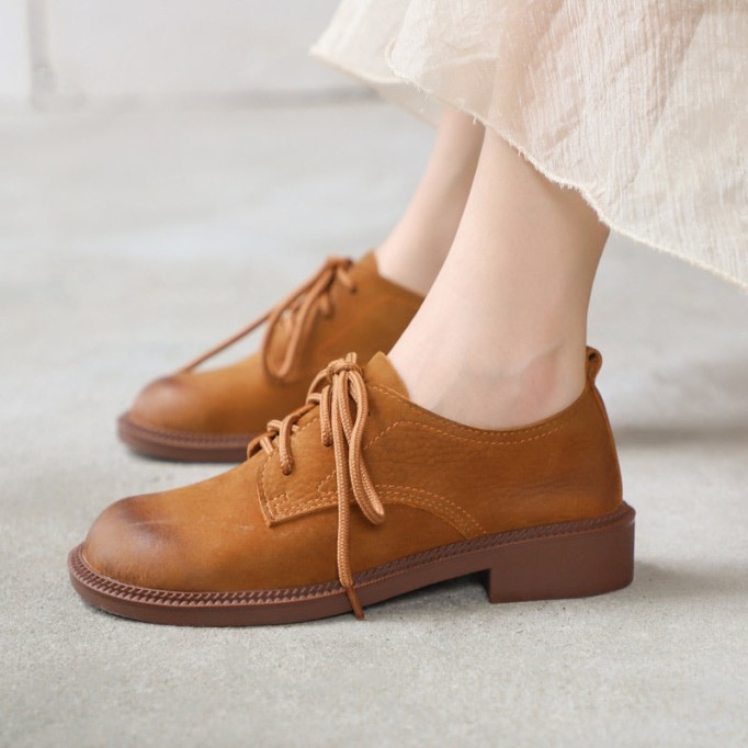Retro Soft Leather Oxford Shoes For Women Handmade Designer Shoes Mori Girl Student Shoes Walking Flats Coffee/Brown/Black