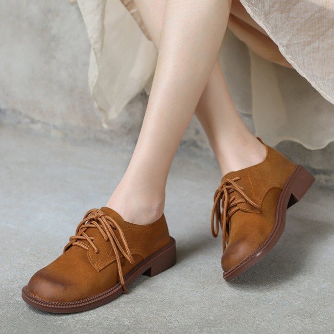 Retro Soft Leather Oxford Shoes For Women Handmade Designer Shoes Mori Girl Student Shoes Walking Flats Coffee/Brown/Black