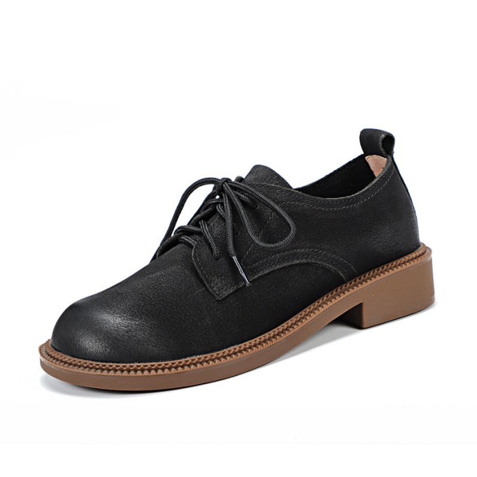 Retro Soft Leather Oxford Shoes For Women Handmade Designer Shoes Mori Girl Student Shoes Walking Flats Coffee/Brown/Black