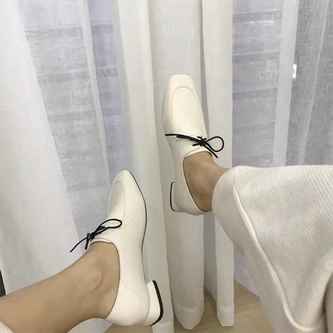 Soft Oxford Tie Shoes for Women Genuine Leather in White/Black/Brown Retro Style