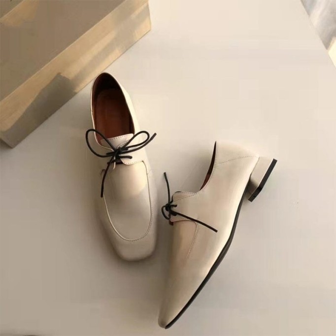 Soft Oxford Tie Shoes for Women Genuine Leather in White/Black/Brown Retro Style