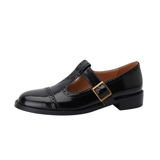 Handmade Leather Block T-strap Mary Jane Shoes For Womens Round Toe Retro Sandals