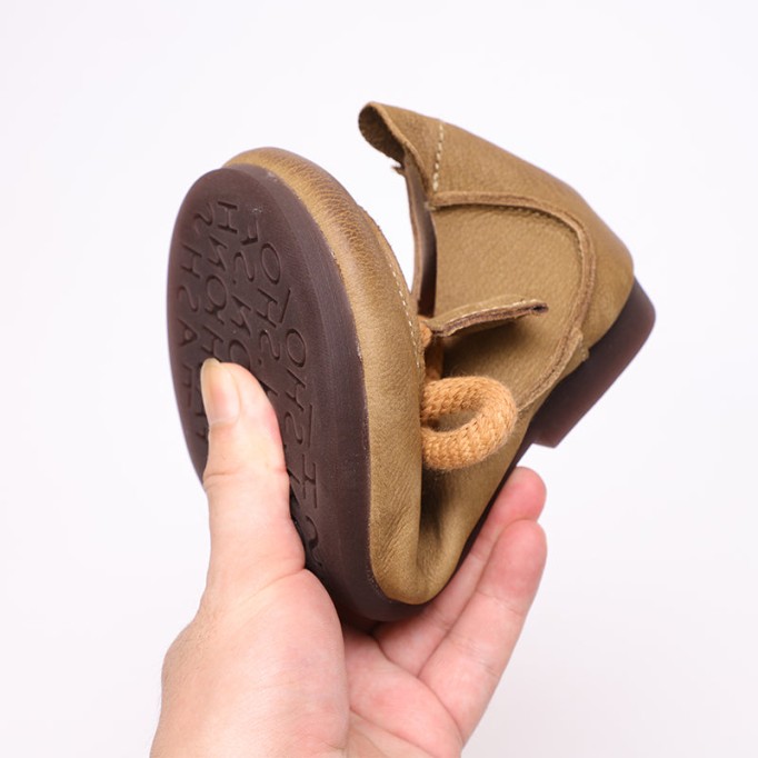 Handmade Soft Leather Lace Up Flat Oxford Shoes Coffee/Khaki