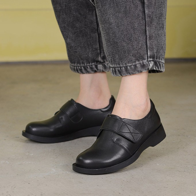 Handmade Retro Soft Leather Oxford Shoes in Black/Brown Student Shoes