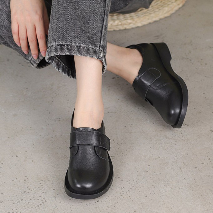 Handmade Retro Soft Leather Oxford Shoes in Black/Brown Student Shoes