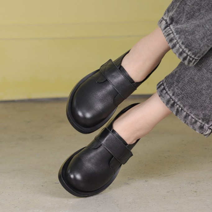 Handmade Retro Soft Leather Oxford Shoes in Black/Brown Student Shoes