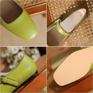 Soft Sheepskin Mary Jane Shoes Beige/Green/Purple