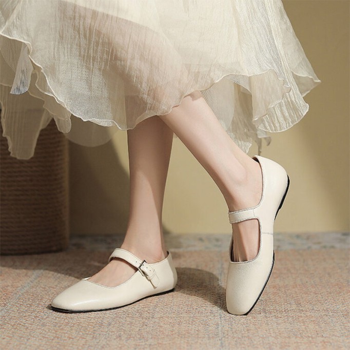 Soft Sheepskin Mary Jane Shoes Beige/Green/Purple