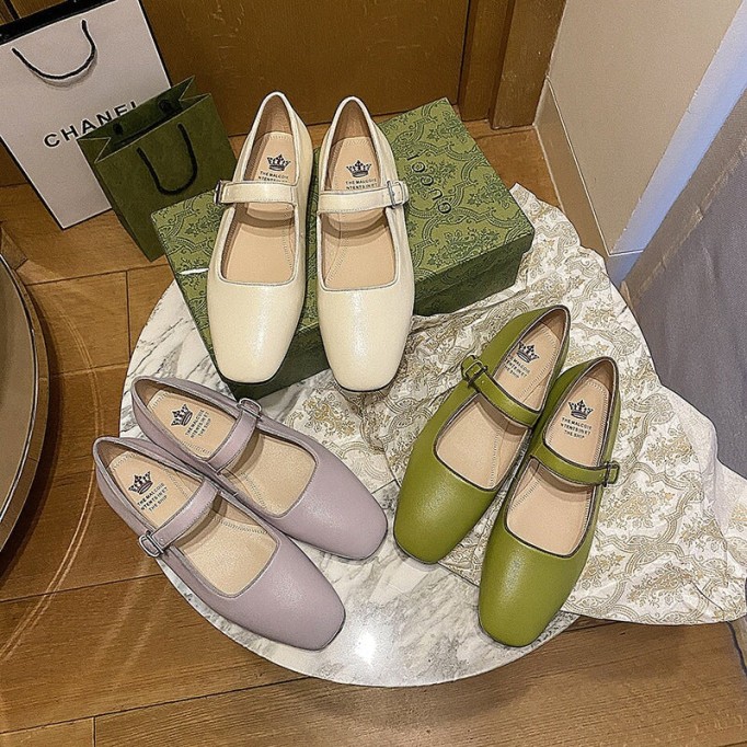 Soft Sheepskin Mary Jane Shoes Beige/Green/Purple