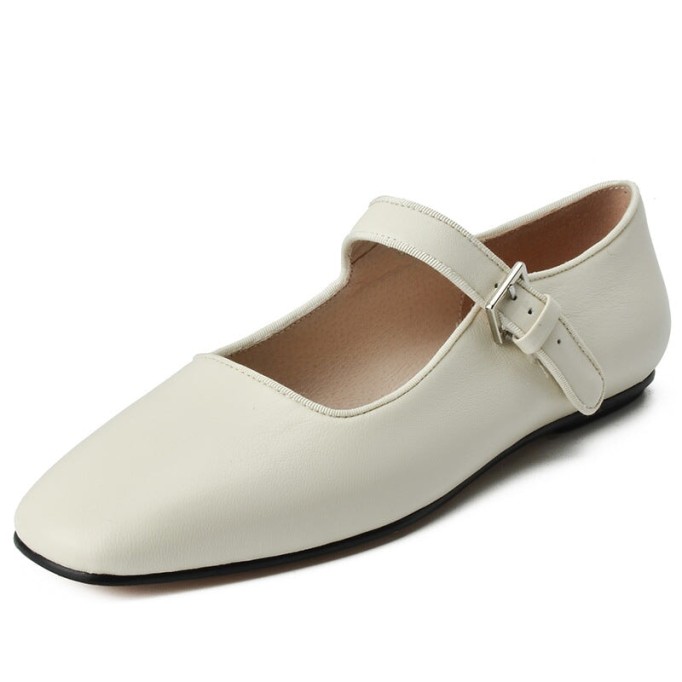 Soft Sheepskin Mary Jane Shoes Beige/Green/Purple