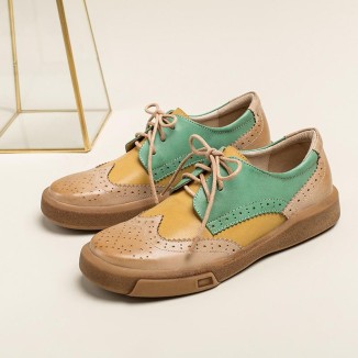 Womens Wingtip Shoes Handmade Sheepskin Full Brogues Oxfords & Tie Flats Elegant