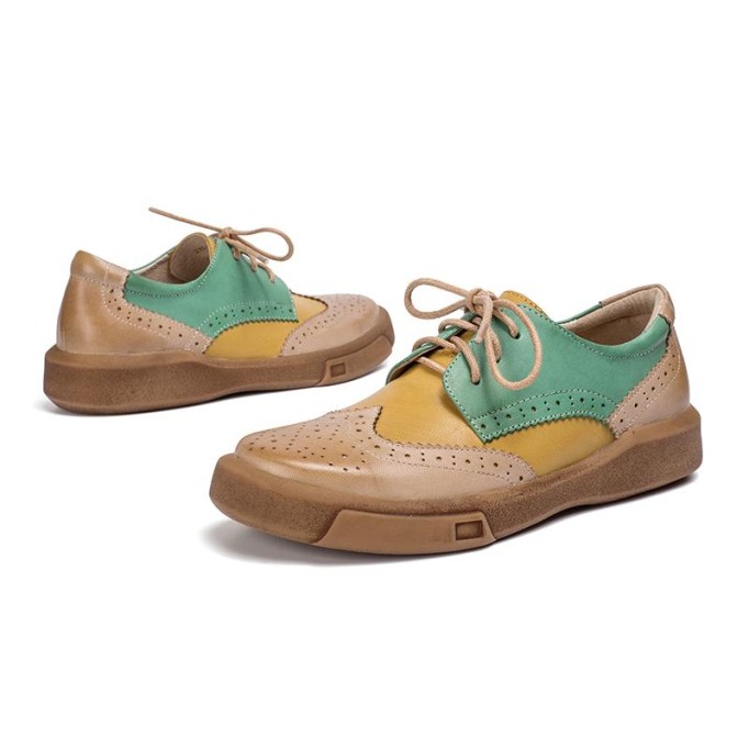 Womens Wingtip Shoes Handmade Sheepskin Full Brogues Oxfords & Tie Flats Elegant