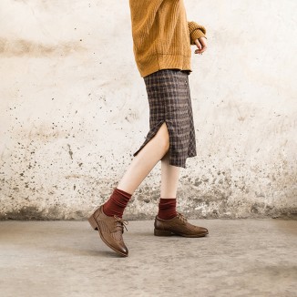 Leather Weave Wingtip Brogues Oxfords & Tie Shoes For Women Normal Fit Flat Black/Beige/Coffee