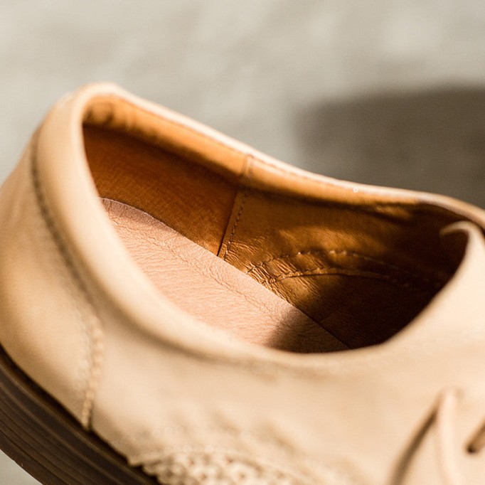 Leather Weave Wingtip Brogues Oxfords & Tie Shoes For Women Normal Fit Flat Black/Beige/Coffee