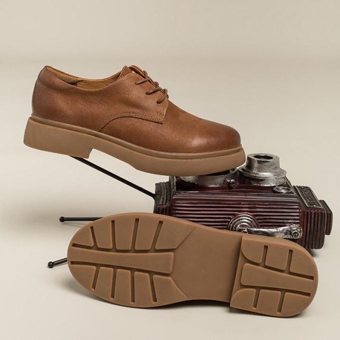 Handmade Full Grain Leather Oxfords & Tie Flats For Women Brown/Black