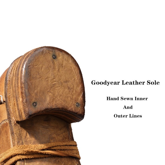 Goodyear Horse Leather Derby Shoes For Women Retro Lace Up Block Oxfords Leather Sole in Black/Brown