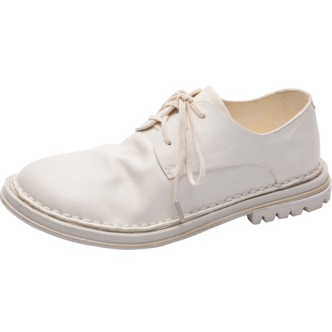 Goodyear Horse Leather Derby Shoes For Women Lace Up Oxfords Leather Sole in White/Black