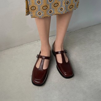 Handmade Leather T-strap Mary Jane Shoes For Womens Round Toe Retro Sandals Black/Brown