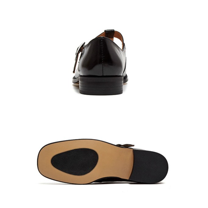 Handmade Leather T-strap Mary Jane Shoes For Womens Round Toe Retro Sandals Black/Brown