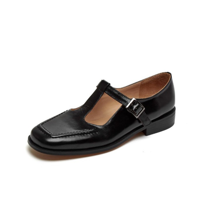 Handmade Leather T-strap Mary Jane Shoes For Womens Round Toe Retro Sandals Black/Brown