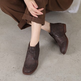 Oxfords For Women Lace Up Flat Sole Ankle Boots Handmade Matte Leather Martin Boots Coffee/Brown