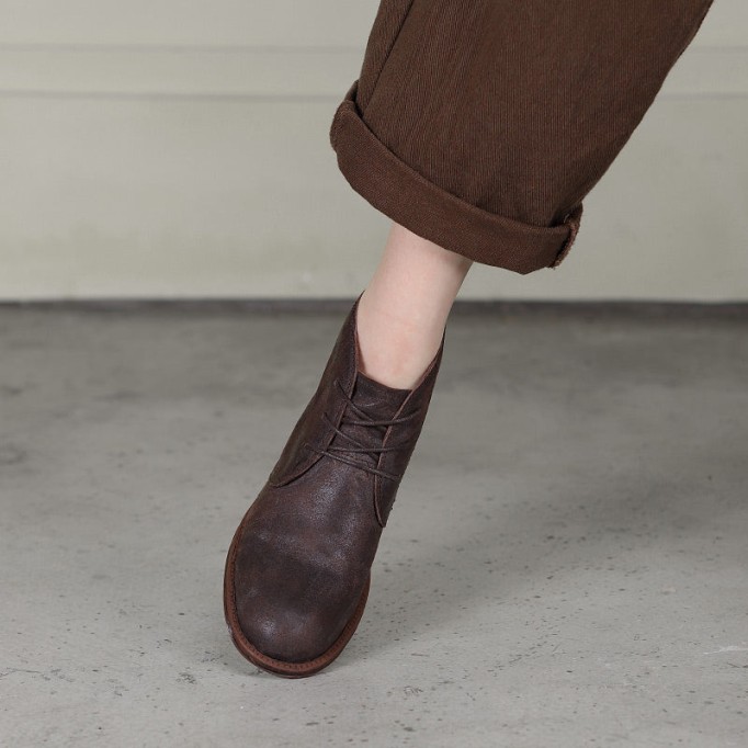 Oxfords For Women Lace Up Flat Sole Ankle Boots Handmade Matte Leather Martin Boots Coffee/Brown