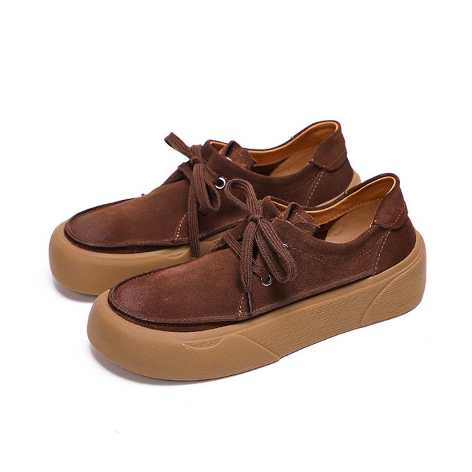 Handmade Soft Leather Lace Up Platform Oxford Shoes Coffee/Green