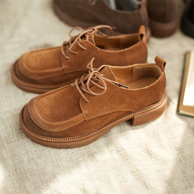 Retro Lace Up Leather Shoes Round Toe Oxford Shoes Black/Brown/Coffee