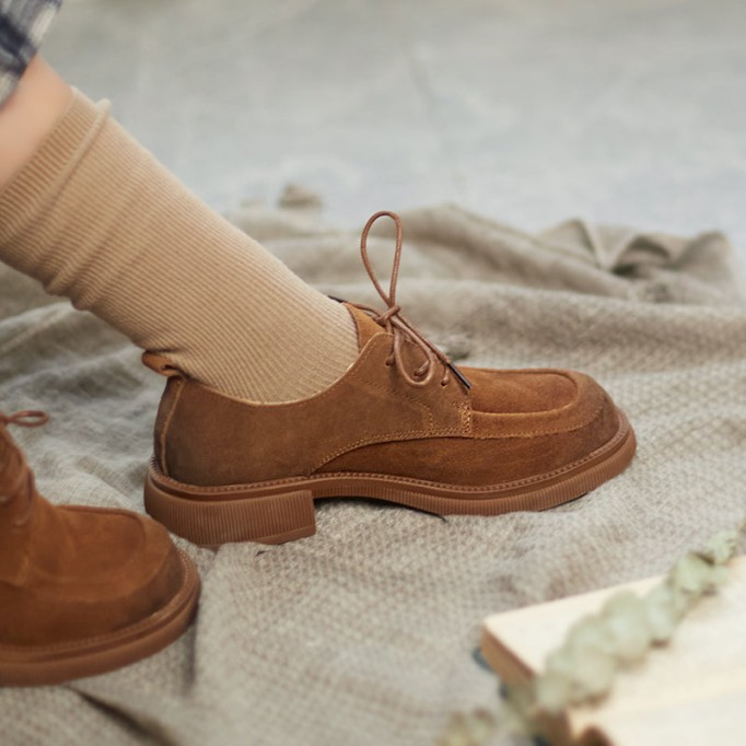 Retro Lace Up Leather Shoes Round Toe Oxford Shoes Black/Brown/Coffee