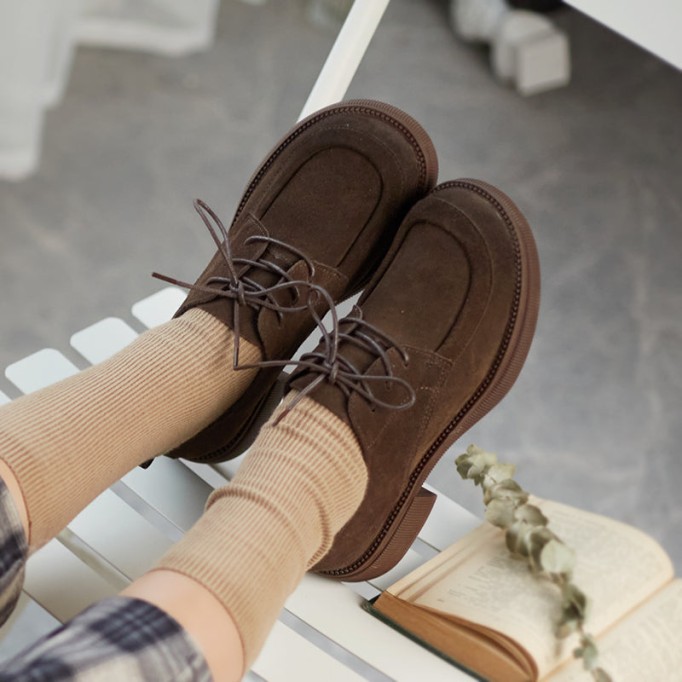 Retro Lace Up Leather Shoes Round Toe Oxford Shoes Black/Brown/Coffee