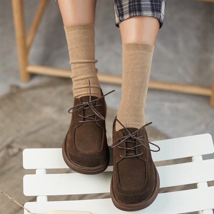 Retro Lace Up Leather Shoes Round Toe Oxford Shoes Black/Brown/Coffee