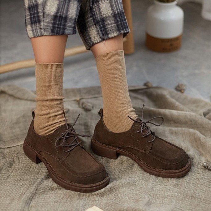 Retro Lace Up Leather Shoes Round Toe Oxford Shoes Black/Brown/Coffee