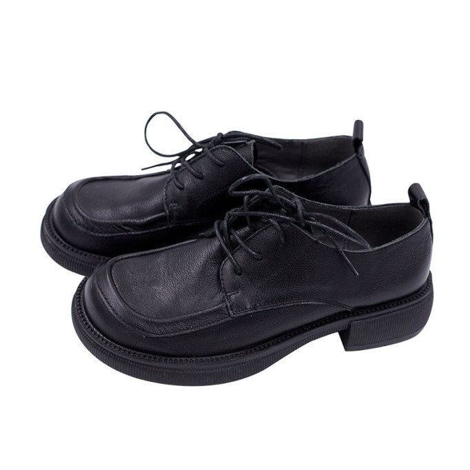 Retro Lace Up Leather Shoes Round Toe Oxford Shoes Black/Brown/Coffee