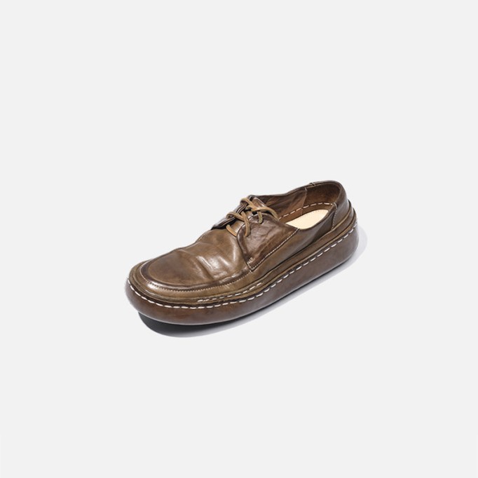 Goodyear Horse Leather Derby Shoes For Women Retro Lace Up Platform Oxfords Leather Sole in Black/Grey/Green