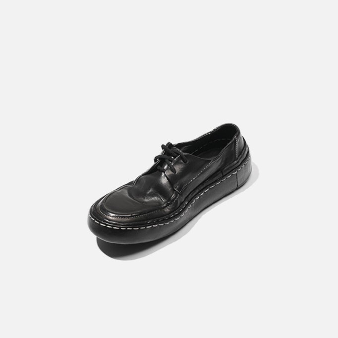 Goodyear Horse Leather Derby Shoes For Women Retro Lace Up Platform Oxfords Leather Sole in Black/Grey/Green