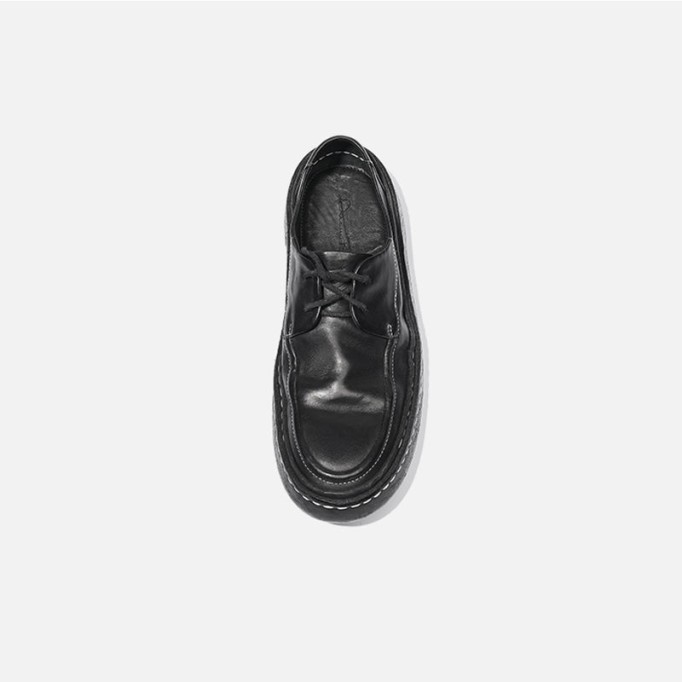 Goodyear Horse Leather Derby Shoes For Women Retro Lace Up Platform Oxfords Leather Sole in Black/Grey/Green