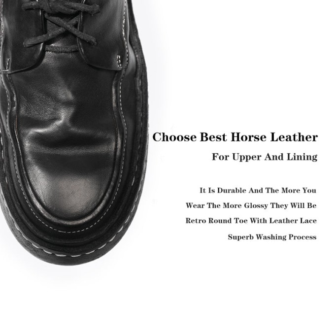 Goodyear Horse Leather Derby Shoes For Women Retro Lace Up Platform Oxfords Leather Sole in Black/Grey/Green