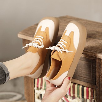 Designer Shoes Color block Genuine Leather Flats For Women Handmade Yellow/Coffee