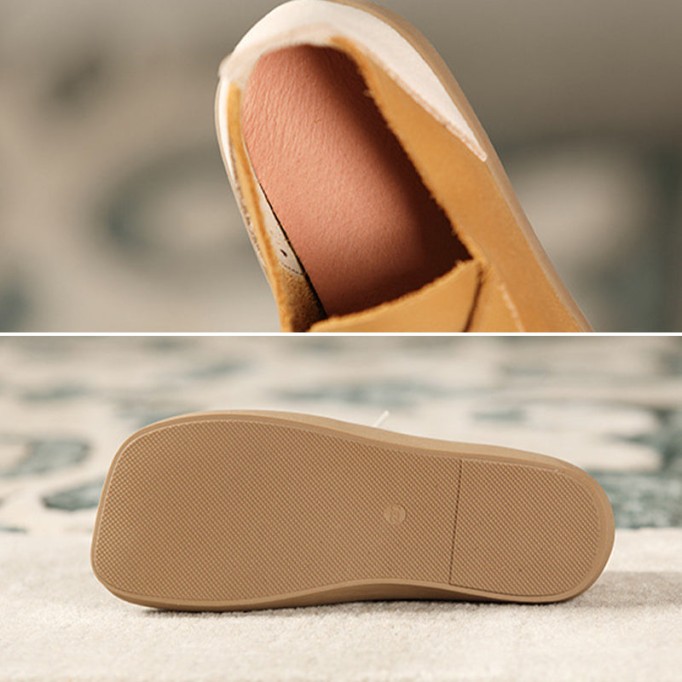 Designer Shoes Color block Genuine Leather Flats For Women Handmade Yellow/Coffee