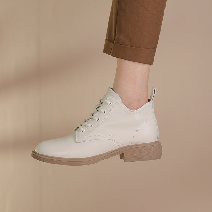 Handmade Genuine Leather Martin Boots Lace-Up Combat Boots Retro Chunky Ankle Boots