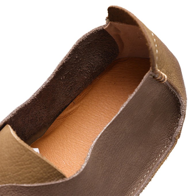 Handmade Soft Leather Color Blocking Lace Up Flats Oxford Coffee/Khaki