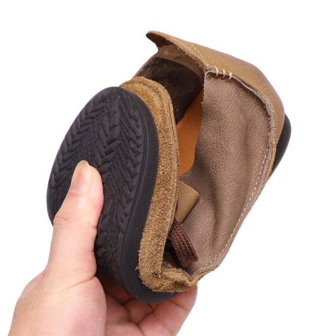 Handmade Soft Leather Color Blocking Lace Up Flats Oxford Coffee/Khaki