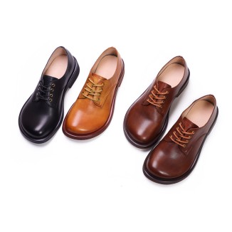 Women Handmade Genuine Leather Oxford Shoes Brown/Coffee/Black