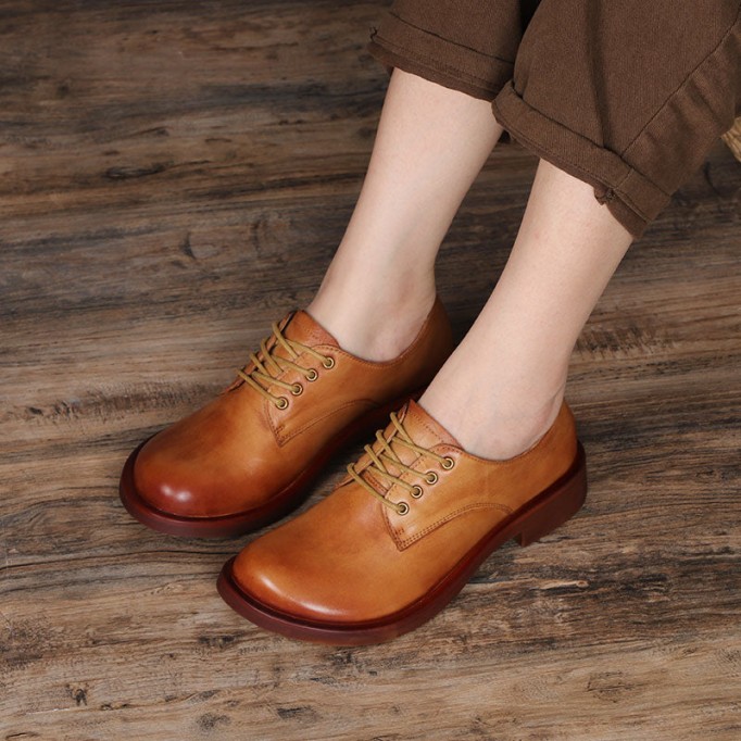 Women Handmade Genuine Leather Oxford Shoes Brown/Coffee/Black