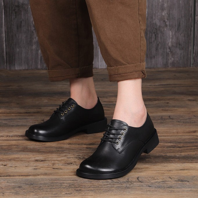 Women Handmade Genuine Leather Oxford Shoes Brown/Coffee/Black