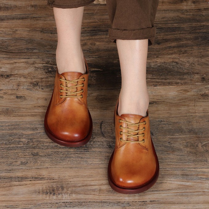 Women Handmade Genuine Leather Oxford Shoes Brown/Coffee/Black