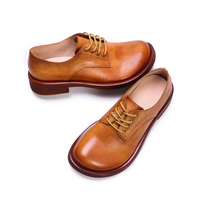 Women Handmade Genuine Leather Oxford Shoes Brown/Coffee/Black