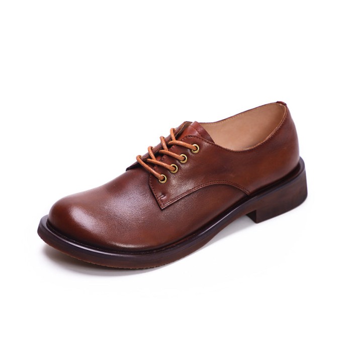 Women Handmade Genuine Leather Oxford Shoes Brown/Coffee/Black