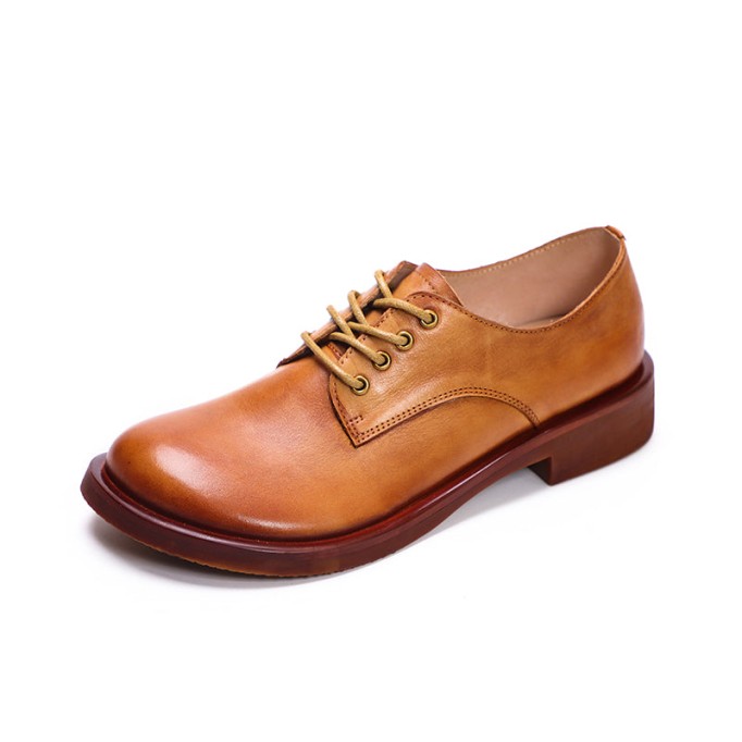 Women Handmade Genuine Leather Oxford Shoes Brown/Coffee/Black