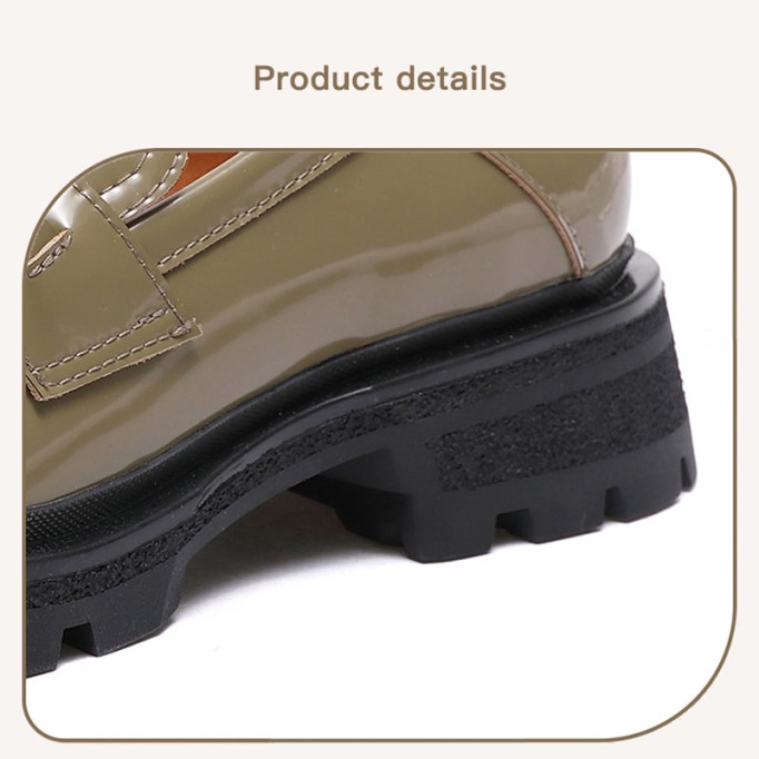 Chain-Link Detail Handmade Leather Platform Loafers For Women In Black/Brown/Khaki